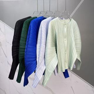 Miyake Áo Khoác Ngắn Chất Lượng Cao, Thiết Kế Xếp Ly Hiện Đại, Đơn Giản Thoải Mái
