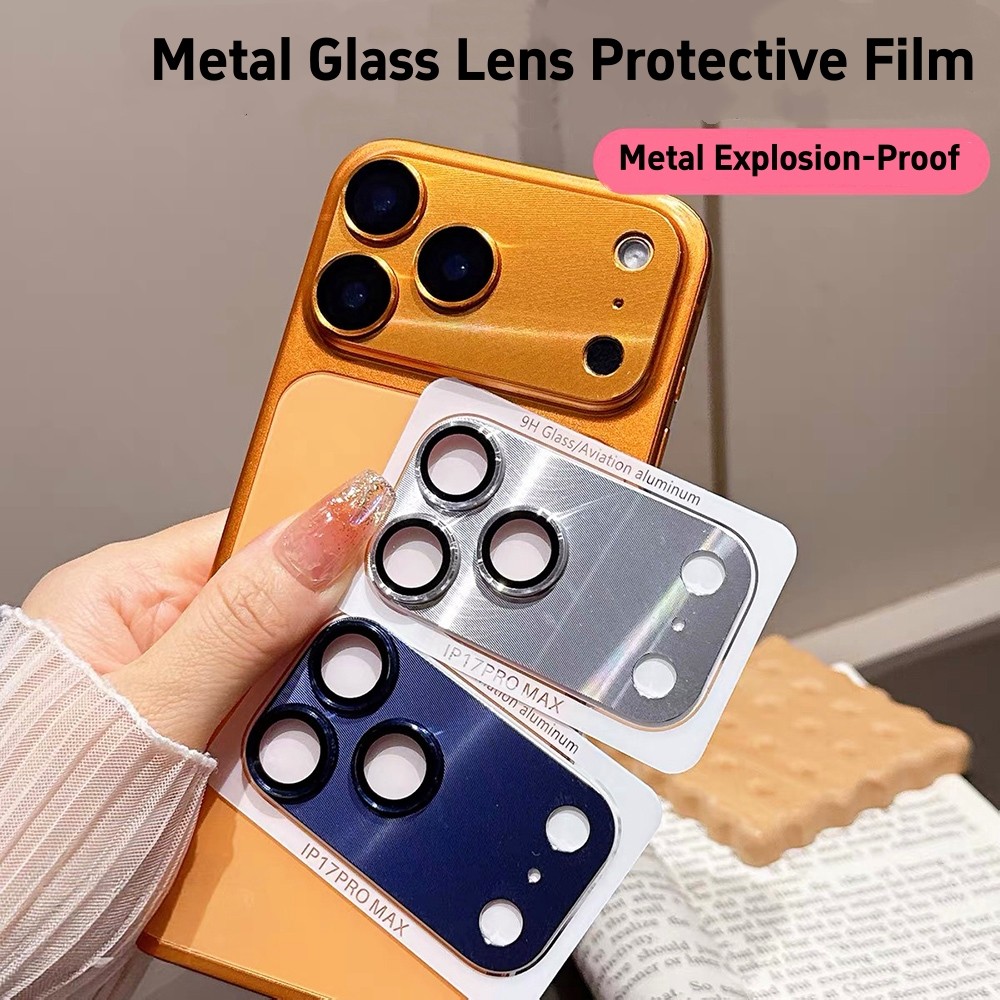 Vòng bảo vệ ống kính thủy tinh tích hợp chống cháy nổ bằng kim loại cho iPhone 17 Pro Max 17 Air 16 Plus 15 14 13 12 11 Vỏ bảo vệ chống sốc