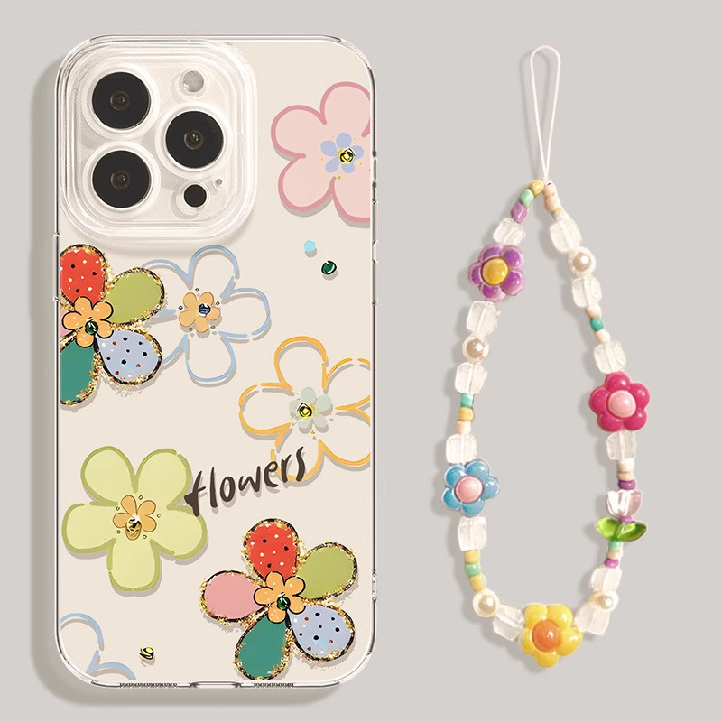 Ốp điện thoại Fresh Flower Apple 17promax 17 trong suốt 17pro Bảo vệ chống sốc có dây buộc 1625.11.17