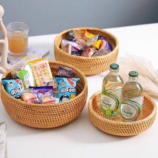 Phong Cách Mục Vụ Tự Nhiên Sáng Tạo Handmade Mây Giỏ Trái Cây Thích Hợp Cho Gia Đình Phòng Khách Phòng Ăn Ăn Ăn Nhẹ Bánh Mì Kẹo Đồ lặt vặt Giỏ Chứa Đồ