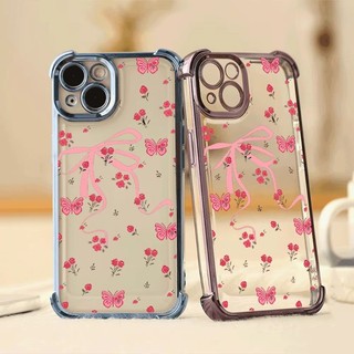 Nơ Bướm Bốn Góc Chống Rơi Lucency Ốp Lưng Điện Thoại Realme 15 14 13 12 11 Pro 15T 14X 12X 11x 5G Mạ Điện Chống Rơi Trong Suốt