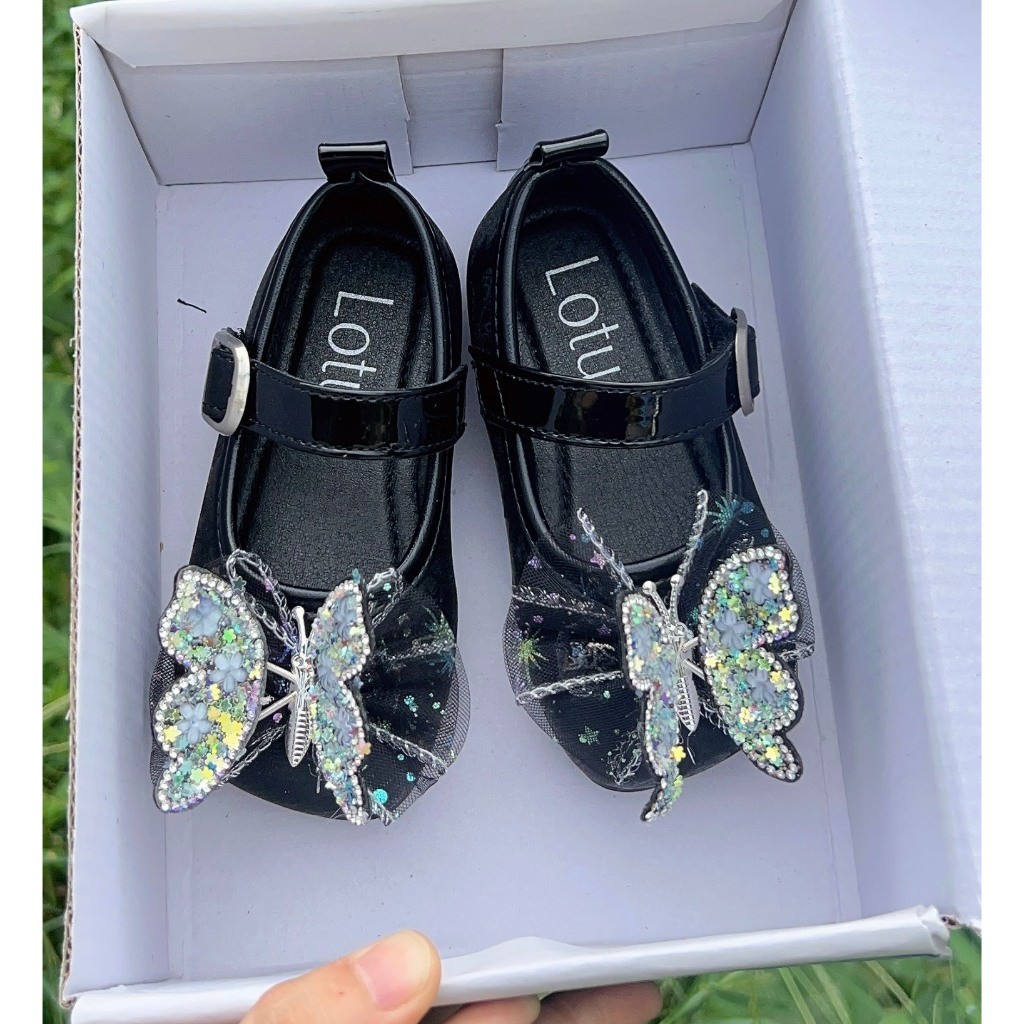 giày búp bê đế bằng cho bé gái chống trượt da PU siêu mềm chống trượt có quai dán nơ bướm xinh xắn cho bé 1 tuổi 9640