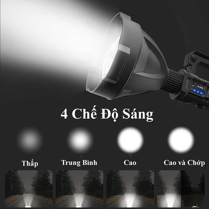 Đèn Pin Siêu Sáng Cầm Tay Chiếu Xa 500M , Pin Trâu , Chông Nước , 3 Chế Độ