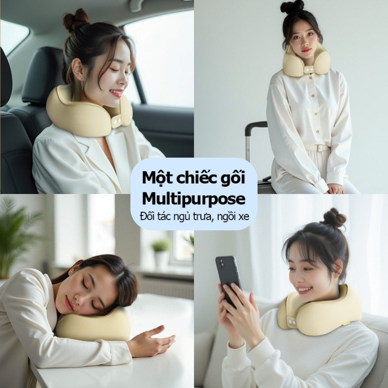 Gối chữ U kê cổ, chống mỏi cổ, ruột cao su non, siêu đàn hồi, cho dân văn phòng đi du lịch ô tô máy bay