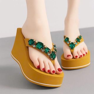 Dép Kẹp Xỏ Ngón Đế Cao Quai Kết Đá Xanh Lục Size 5f 7f 9f Phong Cách Thời Trang  Nhàng22