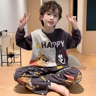 Bộ đồ ngủ bé trai 2026 – Pyjama siêu nhân hoạt hình, dài tay cotton mềm thoáng
