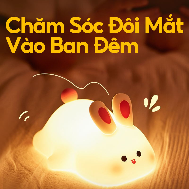 Đèn Ngủ Silicone Hình Thỏ,Chất Liệu Silicon,Ánh Sáng Dịu Nhẹ Bảo Vệ Mắt,Sạc USB,Trang Trí Phòng Ngủ