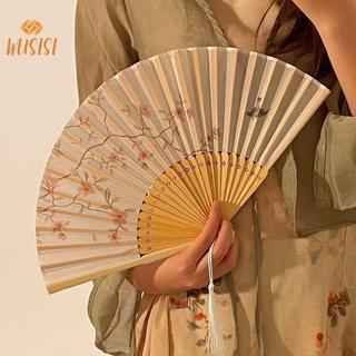 [WUSISI] Quạt Gấp Tay Di Động Phong Cách Trung Hoa Mới Đạo Cụ Khiêu Vũ Retro Quạt Nam Nữ Gỗ Tre Lụa Hoa Gấp Quạt MỚI