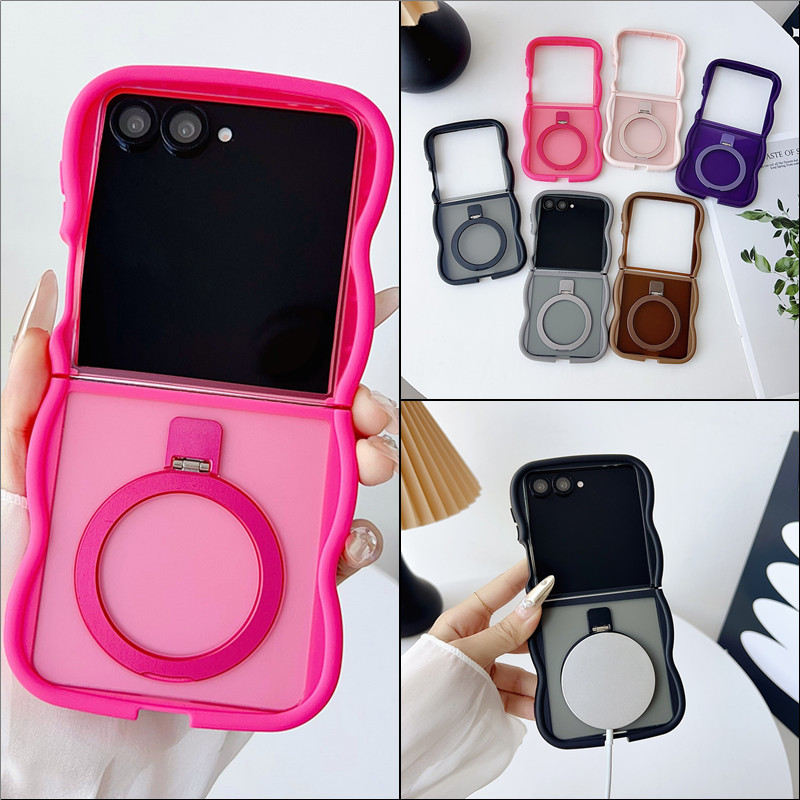 Ốp điện thoại mềm mờ khung sóng từ tính cho Samsung Galaxy Z Flip 7 Z Flip 6 Z Flip 5 Z Flip 4 / 3 Vỏ chống sốc