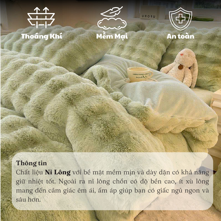 Bộ chăn ga gối 4 món nỉ lông hồ ly Memminbedding Luxury dày dặn, ấm áp, không xù lông, không bai nhão - SGN346