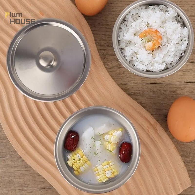 PlumHOUSE Bát Trứng Hấp Inox 304 Có Nắp Bộ Đồ Ăn Nhà Bếp Salad Trái Cây Món Tráng Miệng Bát Canh Hộp Đựng Thực Phẩm Mì Cơm Bát VN