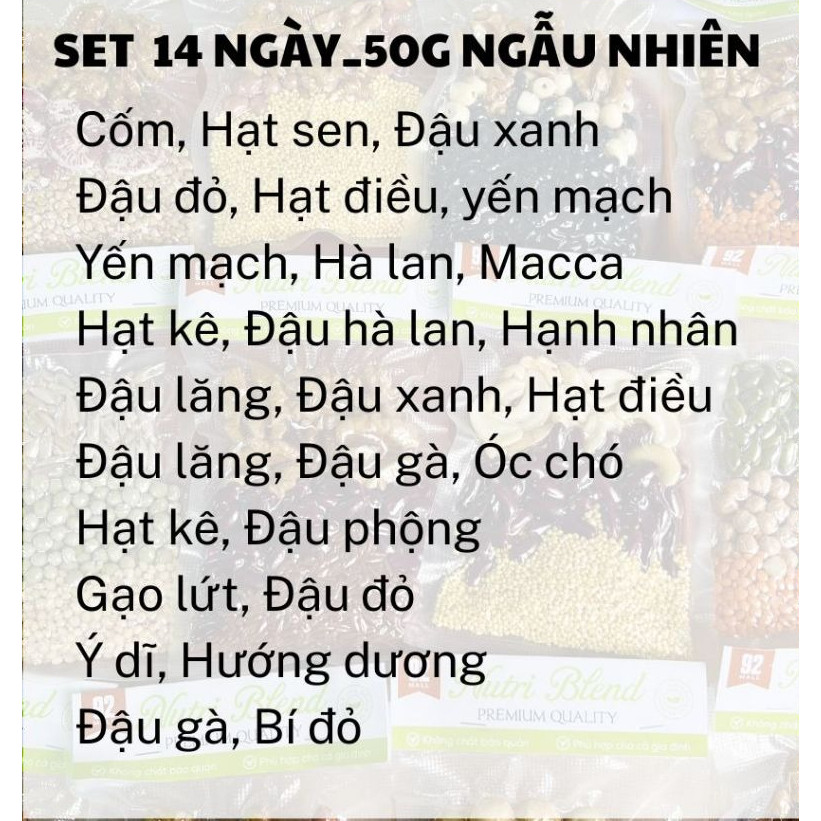 Set hạt dinh dưỡng nấu sữa hạt túi hút chân không mix sẵn 10 ngày