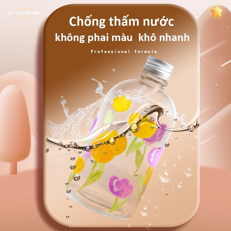 Hộp Màu Acrylic Marker Capybara 36/48/60 Màu – Bộ Bút Brush Vẽ Tô Nét Mảnh, Màu Tươi, Hoạ Cụ DIY Chất Lượng