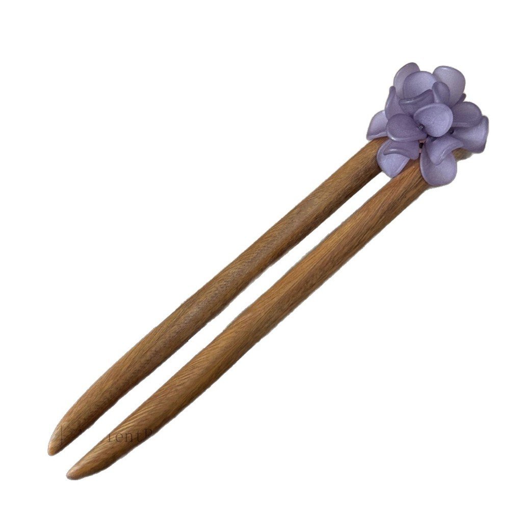 Kẹp tóc hình chữ U bằng gỗ đàn hương xanh tự nhiên, màu iris tím 13cm, phong cách văn học cổ điển Trung Hoa