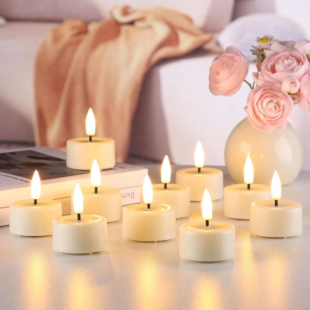 Đèn nến điện tử AWNGD 12 chiếc, Nến LED nhấp nháy thân thiện với môi trường, Đèn nến xung quanh không cháy chạy bằng pin tròn để trang trí tiệc cưới sinh nhật