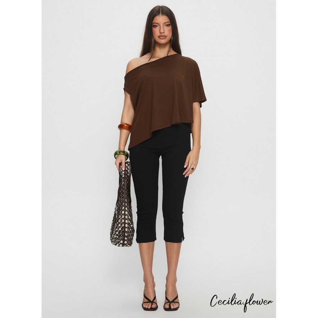 Áo crop-top lệch vai nữ - Áo thun có cánh tay phong cách thoải mái