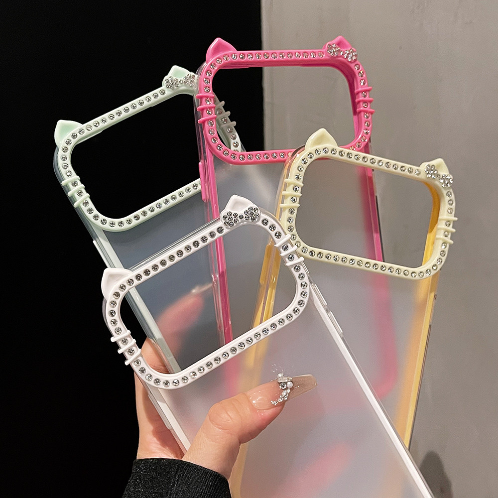 Ốp Điện Thoại Acrylic Mờ Tai Mèo Nhiều Màu Sắc Cho iPhone 17 Pro Max 17 Air 16 Plus 15 14 13 12 11 Vỏ Bảo Vệ Chống Sốc