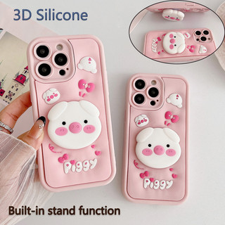 Giá Đỡ 3D Silicone Hồng Dễ Thương Heo Con Hoạt Hình Dành Cho iPhone 17 16 15 14 13 12 11 Pro Max 7 8 XXR XS