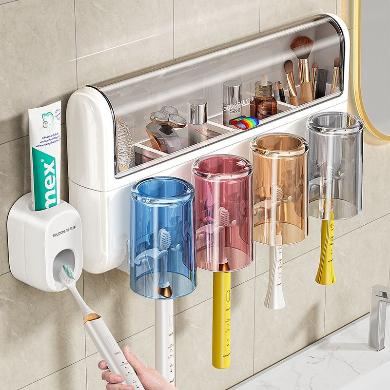 Bộ cốc đựng bàn chải đánh răng nhựa, cốc vuốt không đục lỗ, bộ vệ sinh