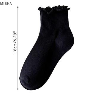 Misa Cotton Ruffles Mắt Cá Chân Tất Nữ INS Mùa Hè Dễ Thương Hàn Quốc Tất Bé Gái Mùa Xuân Đen Trắng Giữa Ống Nhật Bản Sox