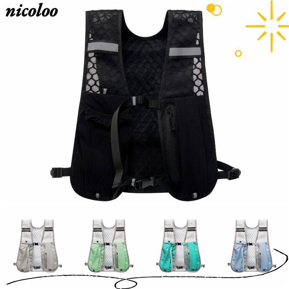 Áo vest lưu trữ bình nước chạy bộ NICOLOO, Áo vest chạy bộ Nylon chống nước phản quang, có giá đỡ điện thoại Gói ngực nhẹ ngoài trời