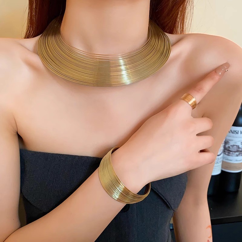 Bộ Trang Sức Kim Loại Dây Độc Đáo Sang Trọng Vòng Tai Nhẫn Vòng Tay Dây Chuyền Phụ Kiện Thời Trang Hot Trend