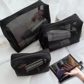 1 / 3 Túi đựng mỹ phẩm lưới màu đen trong suốt S / M / L - Túi đựng đồ vệ sinh du lịch di động