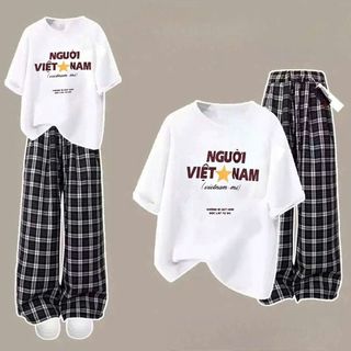Quần Kẻ caro đen bản to+ kết hợp áo phông su form rộng tay lỡ cotton su mềmm mát-thuba94