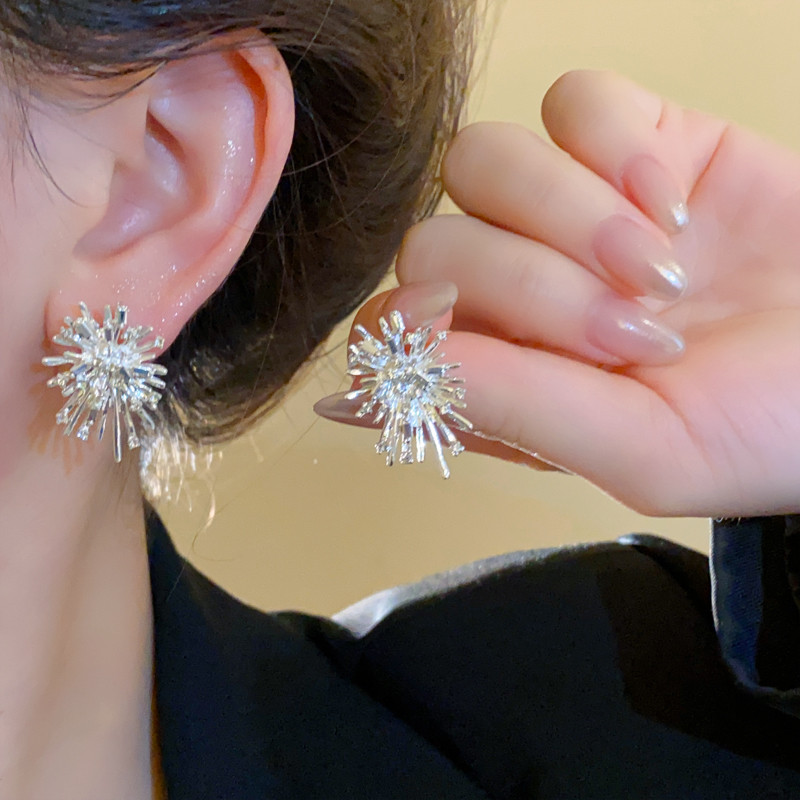 Bông tai bạc zircon pháo hoa thiết kế tối giản, trang sức dainty độc đáo cho nữ