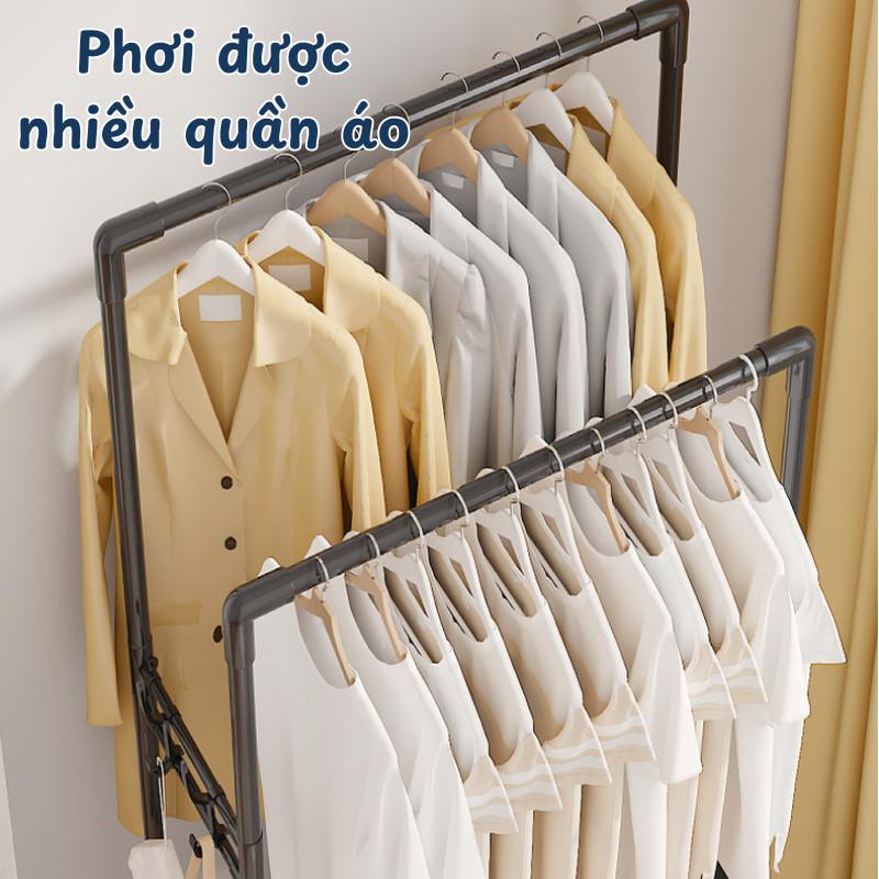 Giá Treo Quần Áo 3in1 Có Bánh Xe Tích Hợp Kệ Để Giày, Mũ DINO,Kệ Để Đồ Phòng Ngủ Phòng Trọ Dễ Lắp Ráp, Chịu Lực Tốt