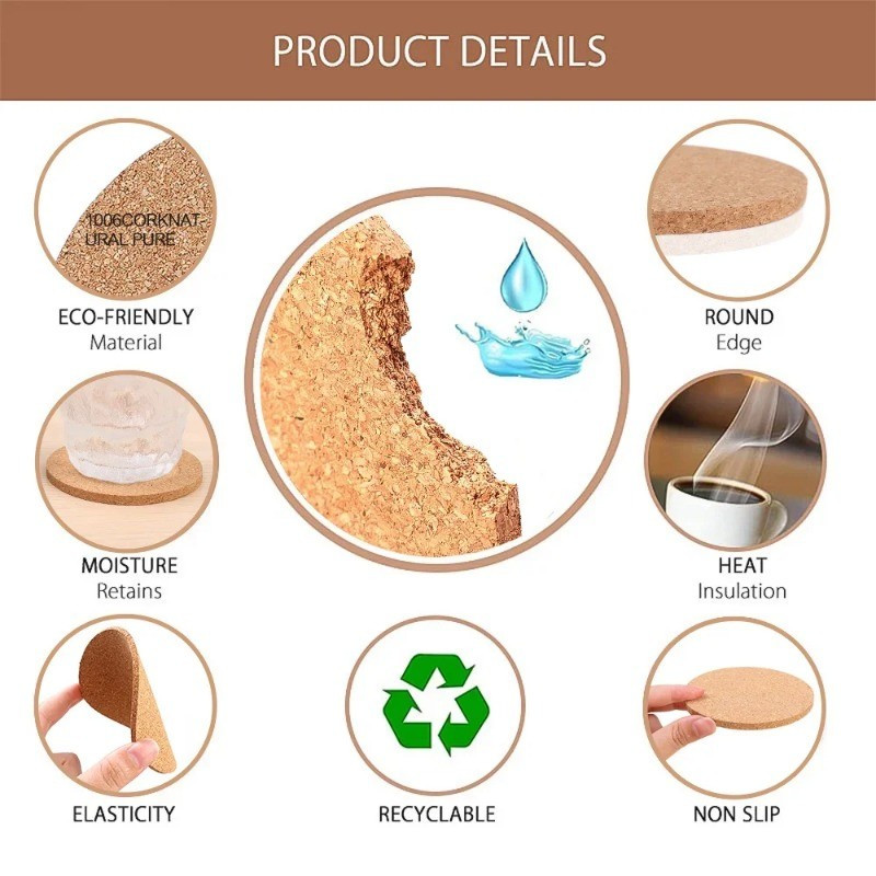 5 / 10 / 20 / 30 Cái Đế lót ly nút chai chống trượt / Thảm cốc tròn tự nhiên / Trà cà phê Uống cách nhiệt Pad