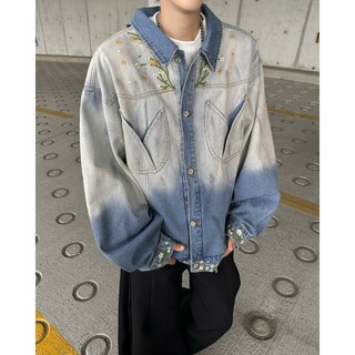 Áo khoác denim thêu retro gradient, phong cách thời thượng unisex
