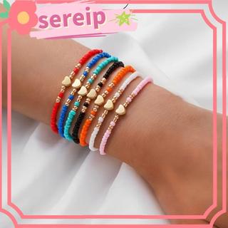 SEREIP 7 chiếc ​Bộ vòng tay​, Vòng tay dây chuyền đính cườm đàn hồi bện thủ công​, Xếp chồng hợp thời trang​ Trái tim quyến rũ​ ​Vòng tay hạt gạo​ Trang sức
