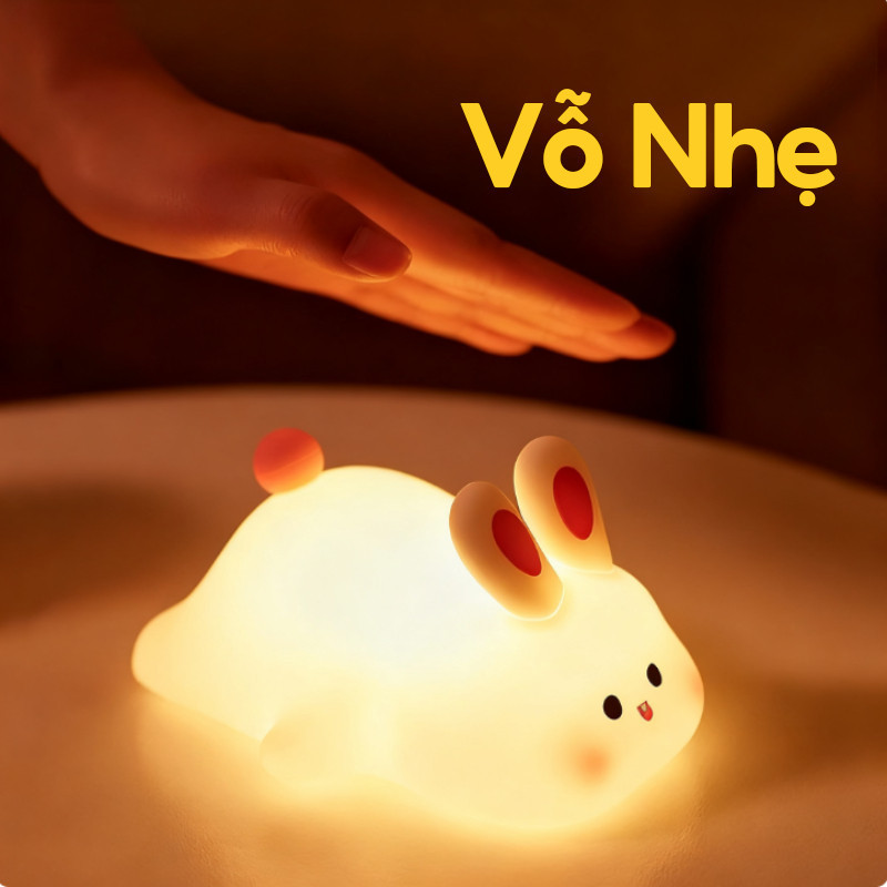 Đèn Ngủ Silicone Hình Thỏ Dễ Thương, Ba Mức điều Chỉnh độ Sáng, Đèn tạo bầu không khí có thể sạc lại USB