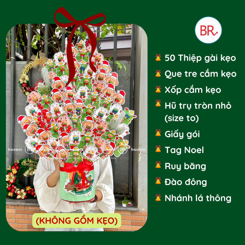 [QUÀ Noel] Set giỏ hoa kẹo mút Noel dễ thương-Quà tặng cho bé, trang trí tiệc,phát kẹo vui nhộn ANGIHOME