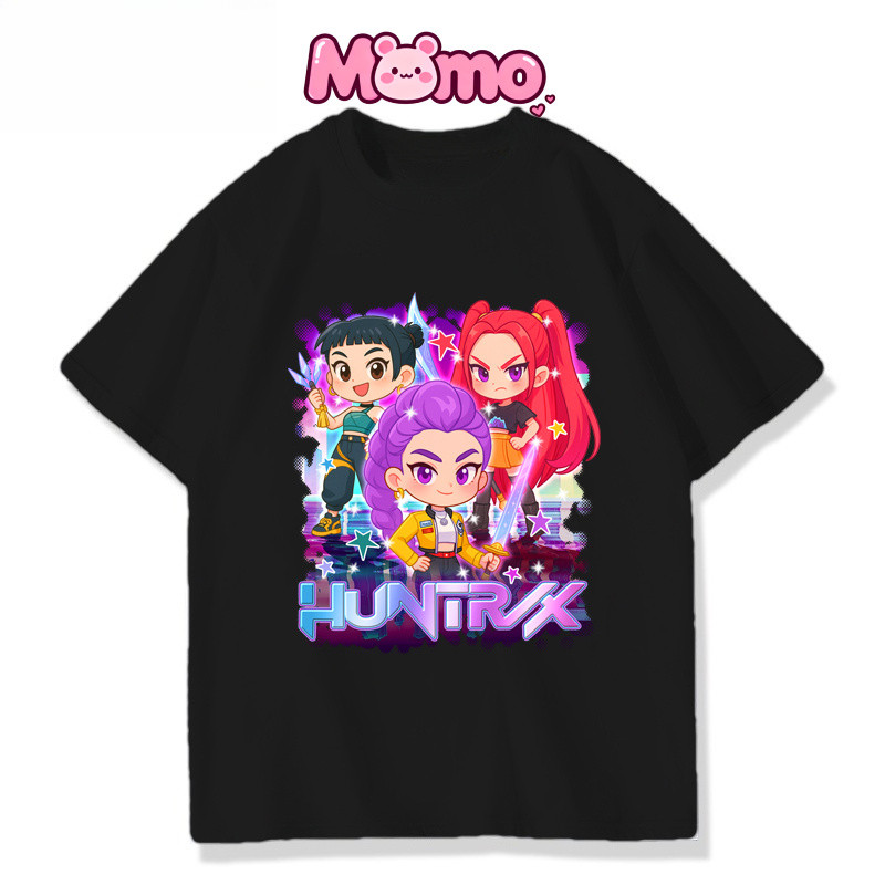 Mới KPOP Demon Hunter Trẻ Em Full Size Màu Trơn Cổ Tròn Mỏng Tay Ngắn Áo Thun Top