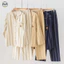 Bộ đồ ngủ cặp đôi phong cách Nhật Bản Muji, thiết kế thêu gấu và sọc, làm từ cotton nguyên chất, phù hợp mùa thu đông.