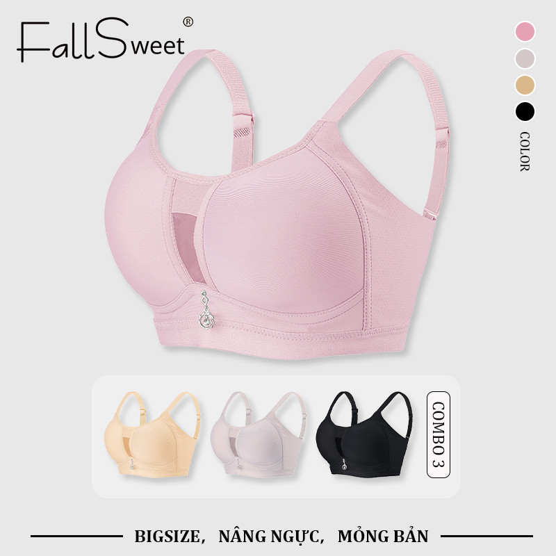 FallSweet COMBO 3 Bộ đồ lót nữ plus size, mềm mại với khả năng nâng đỡ tốt, kích thước từ 36 đến 44C