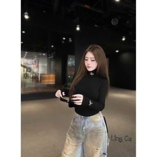 Áo Tăm nữ giữ nhiệt cao cấp, thun gân cổ cao 10cm -TĂM IN CHỮ ALO Ở CỔ VÀ TAY ÁO-thuba94