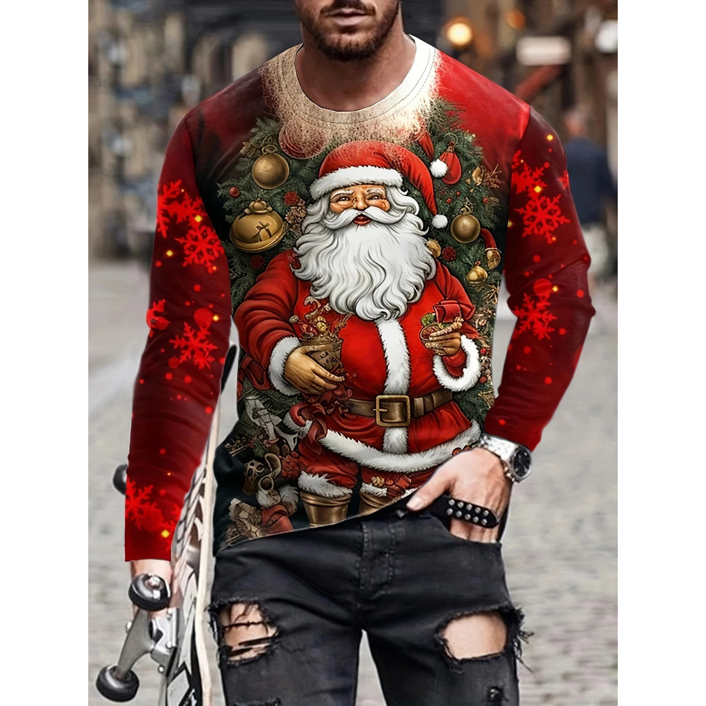 Áo Thun Ông Già Noel Họa Tiết Trừu Tượng, Cổ Tròn, Thoáng Mát Cho Tiệc Giáng Sinh Và Mặc Hằng Ngày