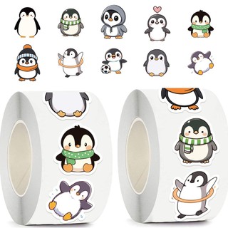 500 Cái / Cuộn Chim Cánh Cụt Động Vật Hoạt Hình Graffiti Miếng Dán Sổ Tay Trang Trí Gói Quà Tặng Phong Bì Nhãn