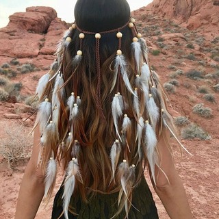 Băng đô lông vũ Bohemian, kèm khăn choàng dài đua ngựa