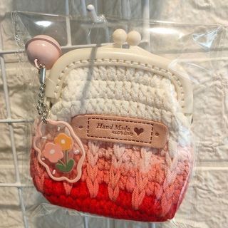 Retro Khâu Màu Sắc Tương Phản Miệng Túi Vàng Đan Tự Làm Chất Liệu Túi Len Móc Niche Ví Đựng Tiền Xu Quà Tặng Cho Bạn Gái