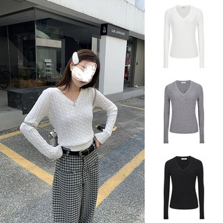 Áo len nữ cổ chữ V phong cách preppy, dáng dài tay