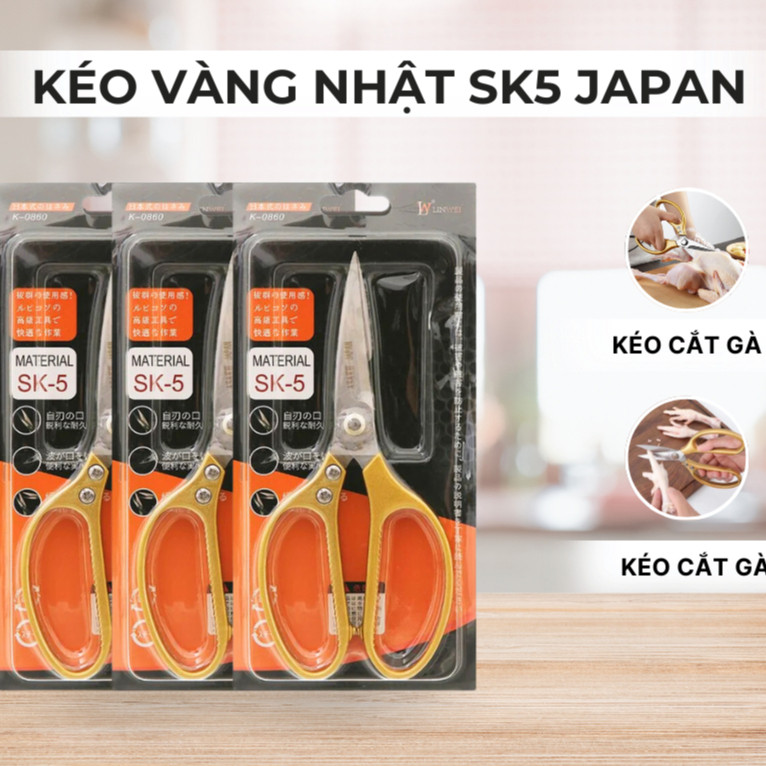 Combo 3 Kéo Cắt Gà Mạ Vàng SK5 Japan Siêu Sắc Bén Quốc Dân,Kéo Cắt Thực Phẩm Chế Biến Nhà Bếp Thép Không Gỉ