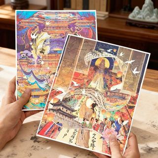 ENWEI 4 Chiếc [Dòng Silk Road Glory] Chất Liệu Chống Thấm Nước 3D Nhãn Dán Phong Cảnh Lớn Vĩnh Cửu Vùng Trường Thành Phong Cách Hoạt Hình Cho Nhật Ký Thêu Sò Người Lập Kế Hoạch Trang Trí Đồ Dùng Văn Phòng Phẩm