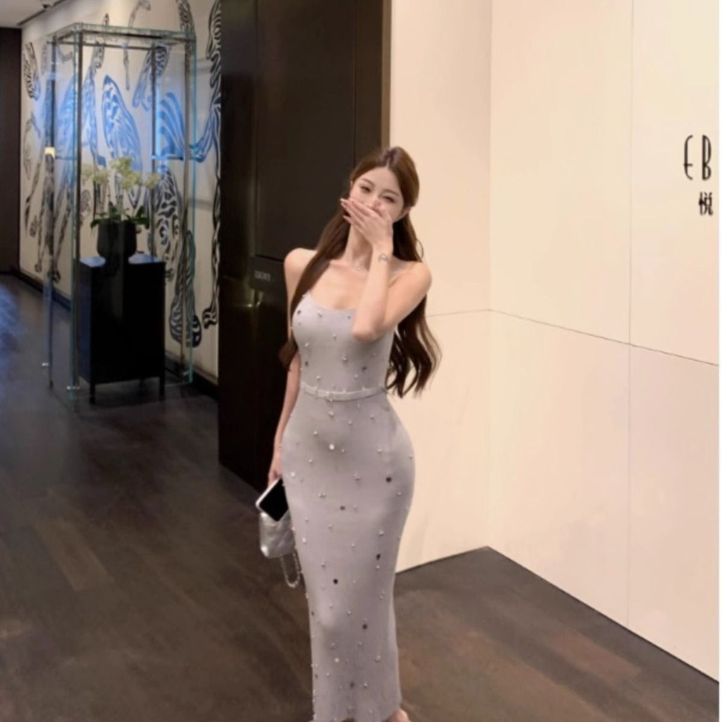 Gióp cảm đầm nữ mùa hè nguyên chất desire dệt kim, đính hạt, dáng vẻ thanh lịch tôn vòng eo