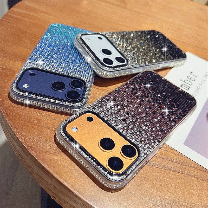 Ốp điện thoại kim cương lấp lánh lấp lánh sang trọng cho iPhone 17 Pro Max 16 11 12 13 14 15 pro max Air 15 16 plus Bảo vệ ống kính chống rơi Vỏ cứng bảo vệ điện thoại