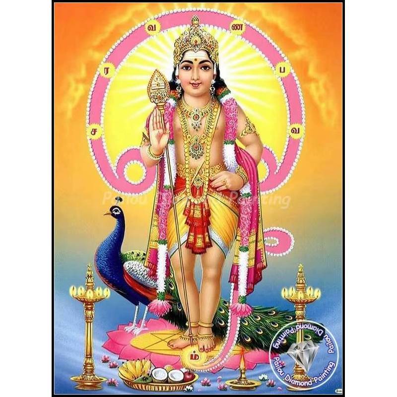 Tranh Canvas Chúa Murugan Hindu - Katharagama, Gia đình thần Shiva của Ấn Độ giáo, Trang trí nhà cửa tôn giáo (Thích hợp cho phòng khách và các kịch bản khác)