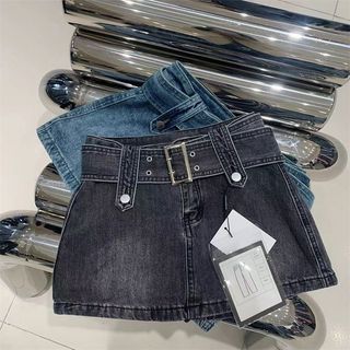 Váy nữ jeans cao eo dây đai ngắn chống lộ form ôm phong cách hot girl hè